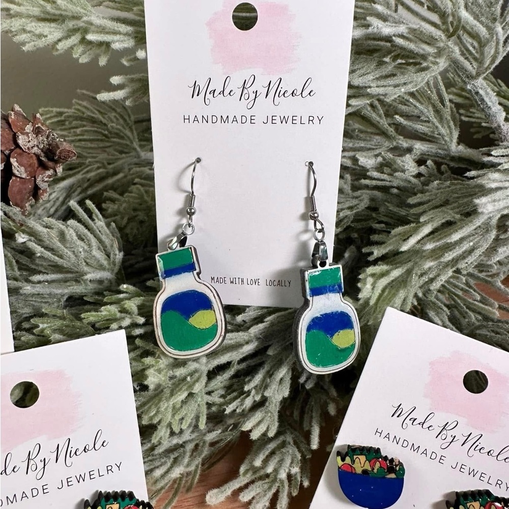 Hand Crafted Green and Blue Earrings  -Ranch Dressing